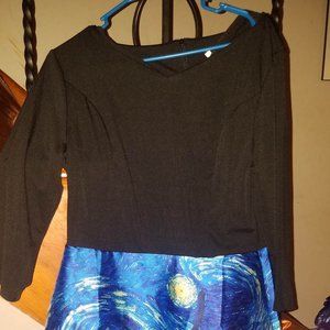Casual Van Gogh Starry Night Print Dress